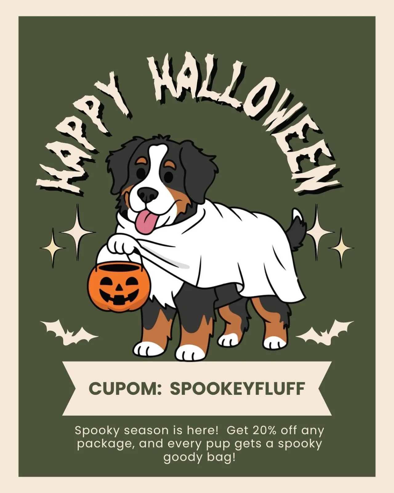 It’s Halloween at Mother Fluffers! 🎃
We’ve got a spooktacular deal for your pet!
 Enjoy a special discount on any package, and every pet gets a Spooky Goody Bag full of treats and surprises!
Don’t let your fluffy friend miss this f