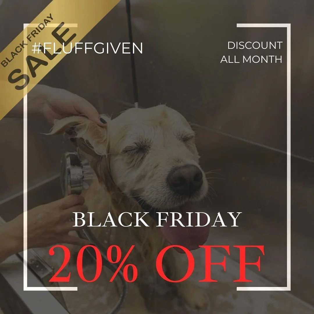 Black Friday at Mother Fluffers
All month long, enjoy 20% off every grooming package.
Use the code #fluffgiven at checkout and treat your furry friend to a little extra love.
Because they deserve to feel their best, every day.

#MotherFluffers #Fluff
