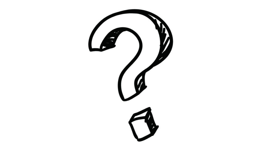 A question mark with a black outline on a black background.