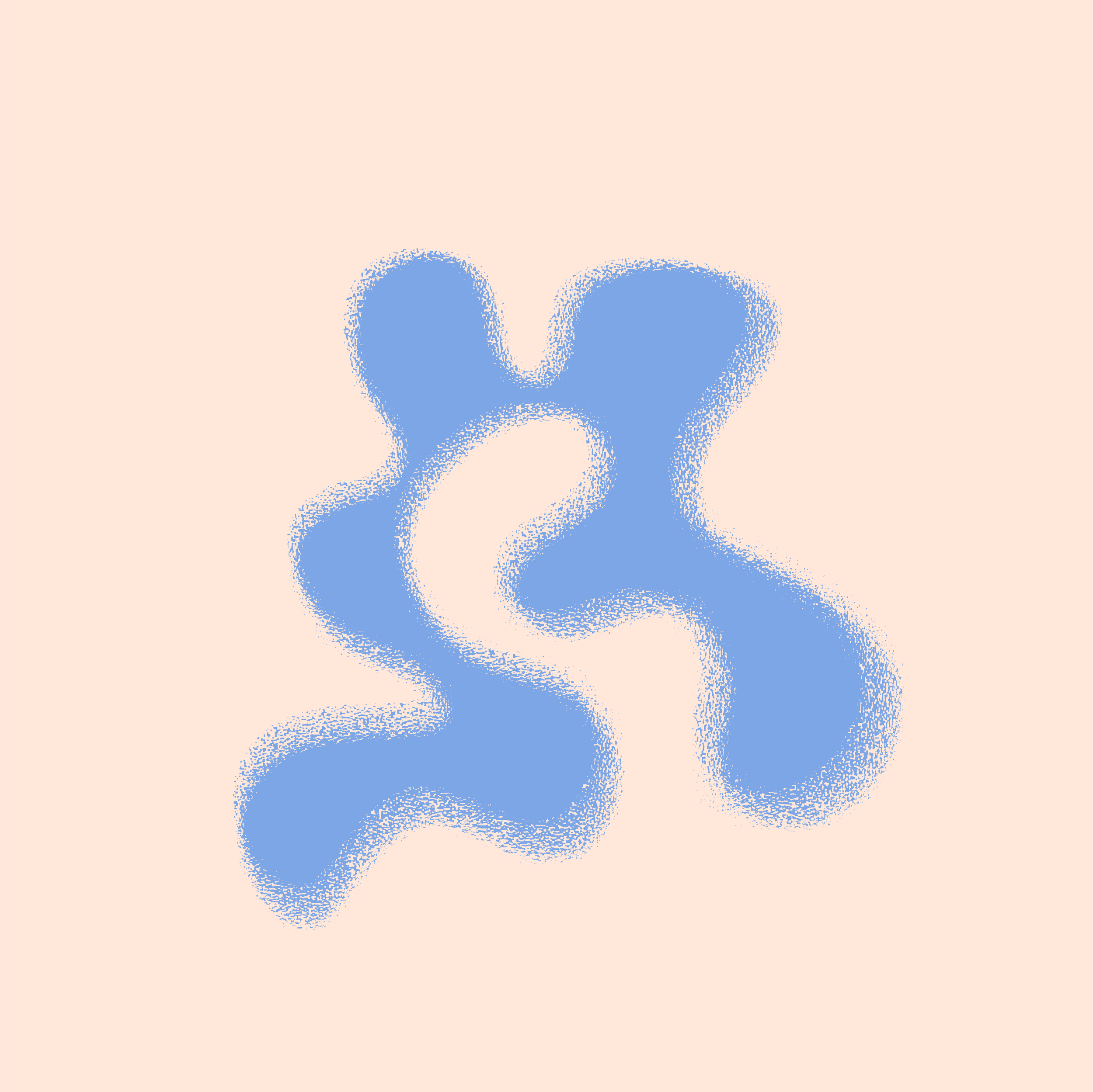 Ilustración abstracta con formas onduladas en color azul en fondo color durazno claro.