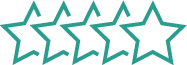 An icon of four teal blue outlined stars in a row.