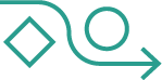 An icon of a simplified flowchart with a diamond shape, a circle, and an arrow.