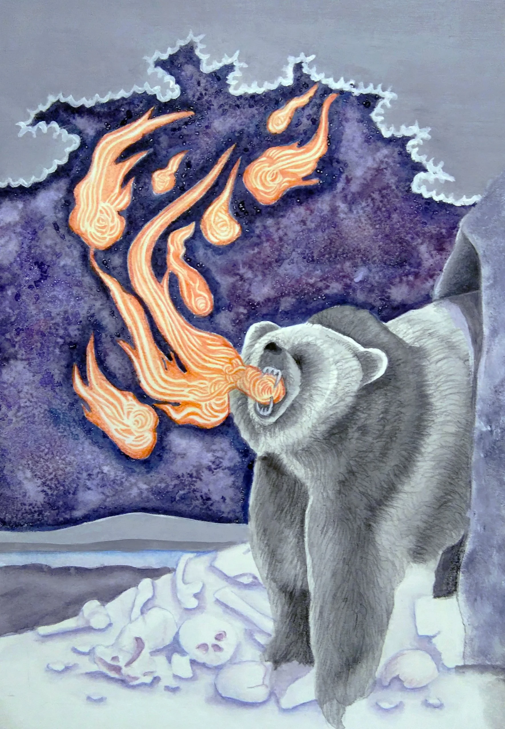 Fire-Breathing Demon, Watercolour on Paper