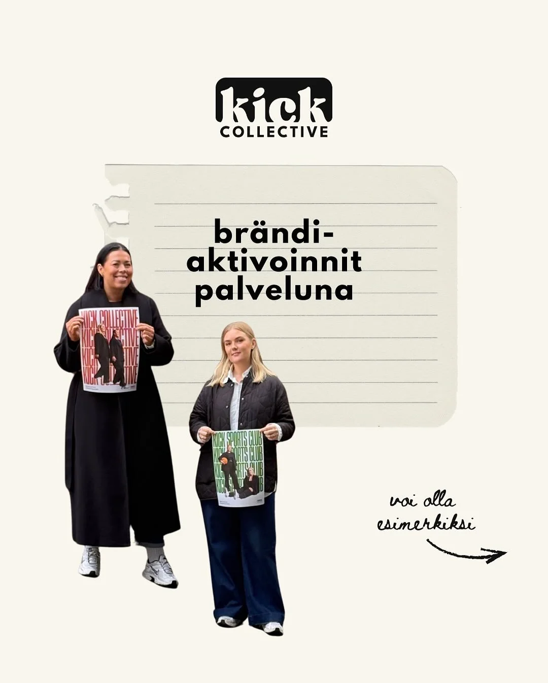 Br&auml;ndi, joka j&auml;&auml; mieleen! ✌🏽

Kick Collective toteuttaa br&auml;ndiaktivointeja, jotka her&auml;tt&auml;v&auml;t huomion ja luovat aitoja kohtaamisia yleis&ouml;n kanssa. Suunnittelemme ja toteutamme el&auml;myksellisi&auml; konseptej