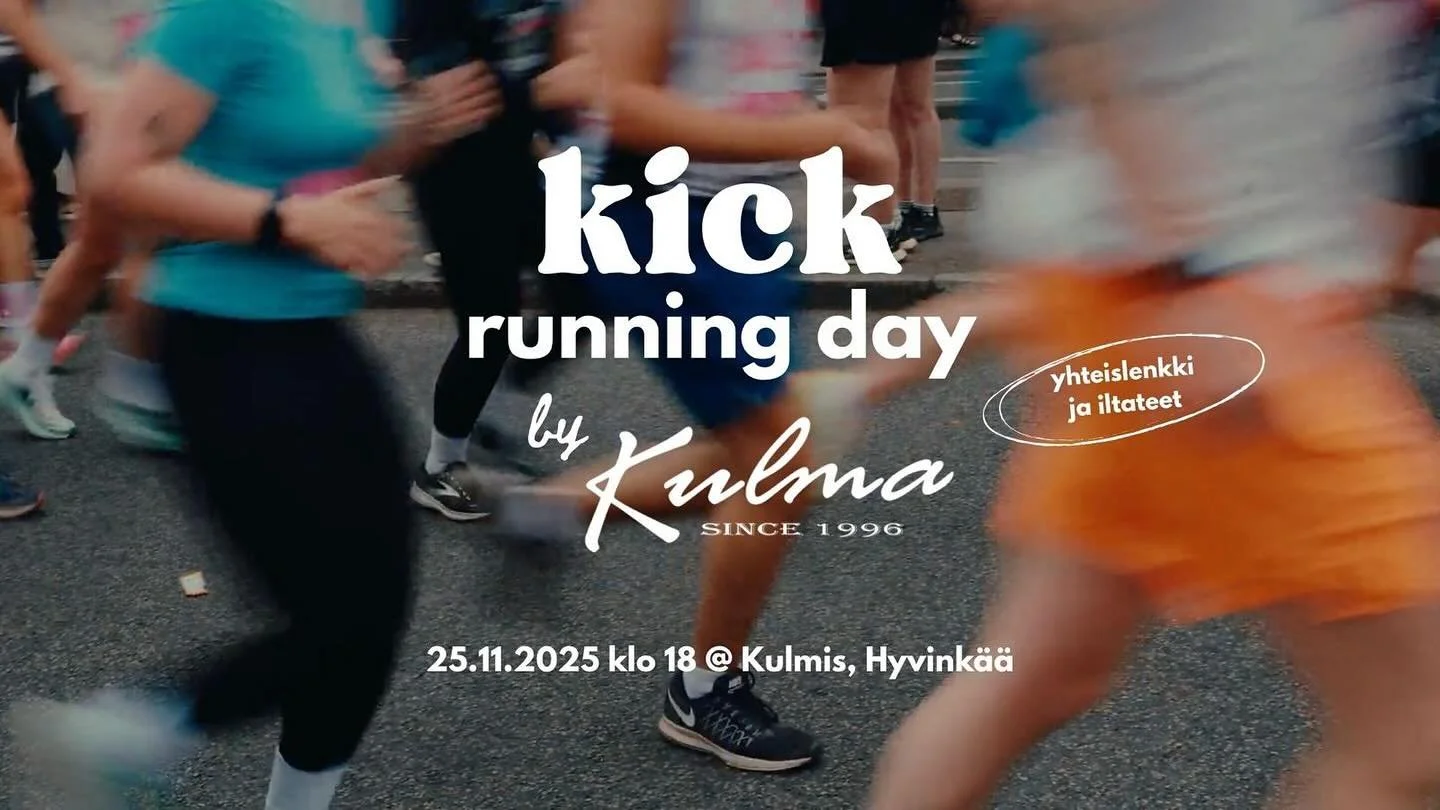 Kick Running Day by Kulmis 🏃🏽&zwj;♀️🏃🏼&zwj;♂️

Tiistaina 25.11. klo 18&ndash;19 j&auml;rjestet&auml;&auml;n kaikille avoin, noin 30 minuutin pituinen yhteislenkki Hyvink&auml;&auml;n keskustassa. 

Mukaan voi tulla matalalla kynnyksell&auml; &nda