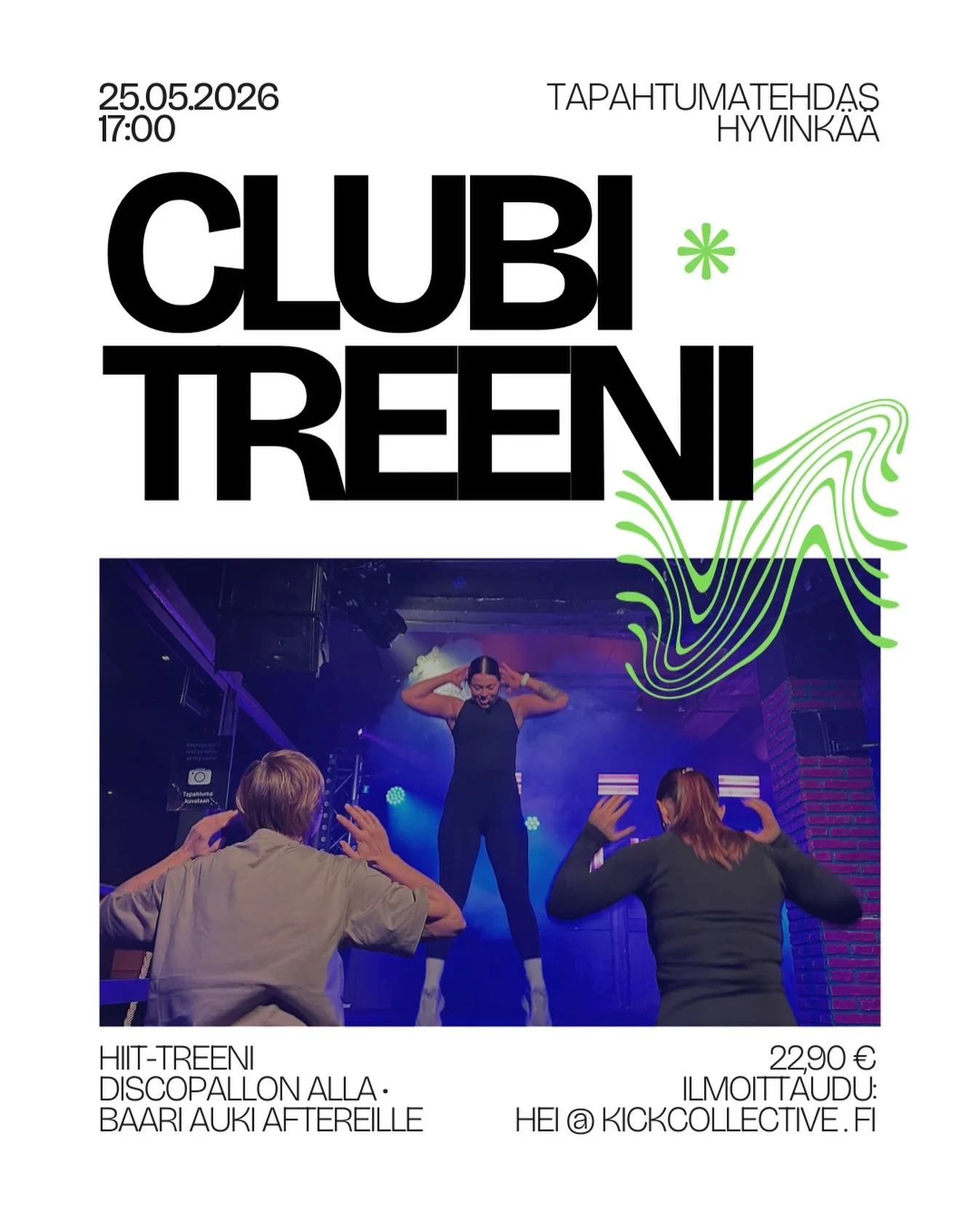 🪩 HYVINK&Auml;&Auml;, OOTTEKO TE VALMIINA? 🪩

Maailmalla isosti trendaava clubitreeni saapu Tapahtumatehtaalle perjantaina 22.5.

Luvassa tehokas HIIT-treeni, clubitunnelmaa, b&auml;ngerit biisit ja energia, jota et koe tavallisella salilla. Paikko