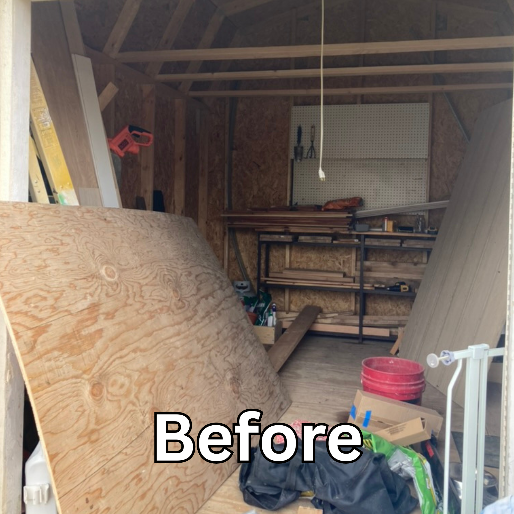 Disorganized shed before
