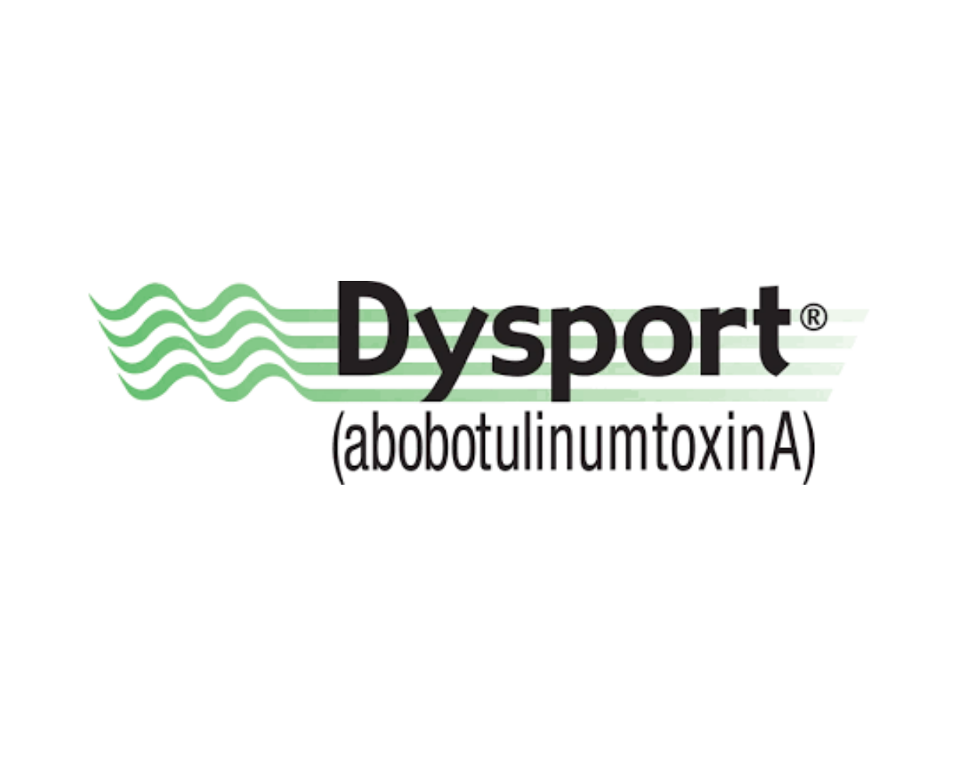 Logo of Dysport, a botulinum toxin product, featuring green wavy lines and black text on a white background.