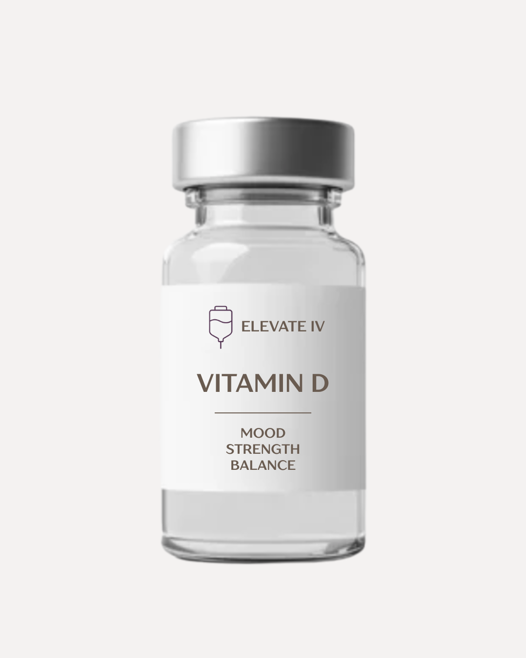 Bottle of vitamin D supplement labeled 'Elevate IV' with the words 'Mood, Strength, Balance' underneath.