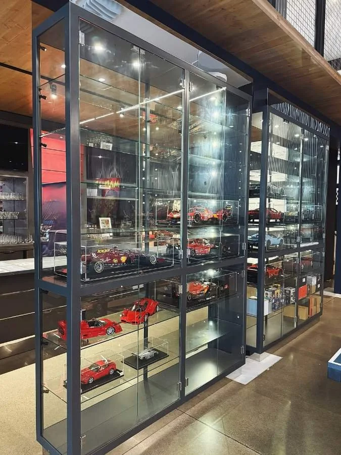 Custom steel and glass display cases with lighting