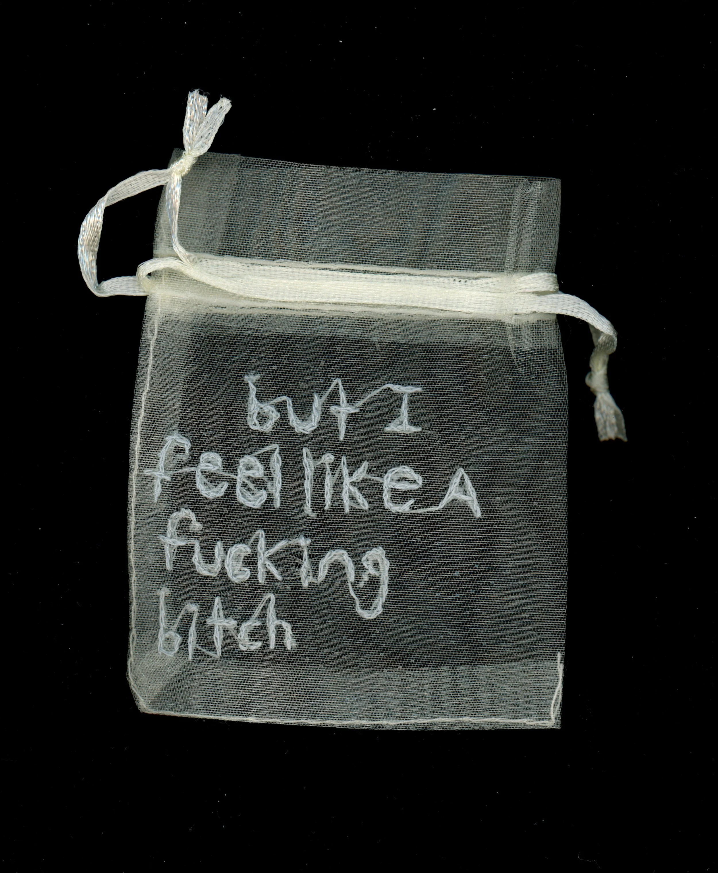 i still feel like a bitch, 2025
Organza gift bag, thread
