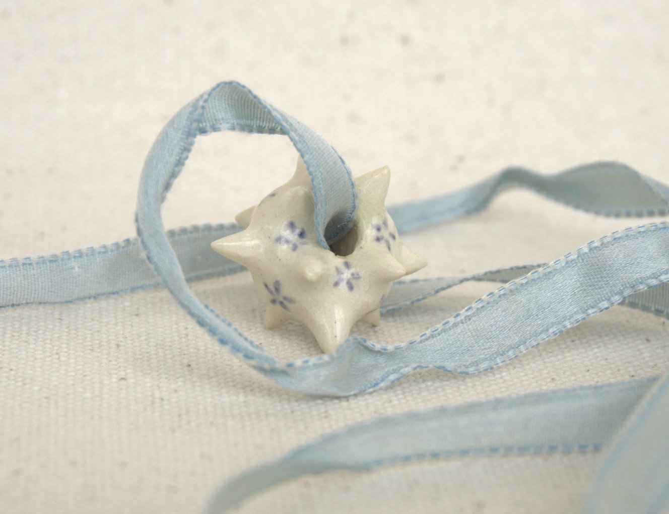protection spell, 2025
Stoneware, underglaze, clear glaze, ribbon