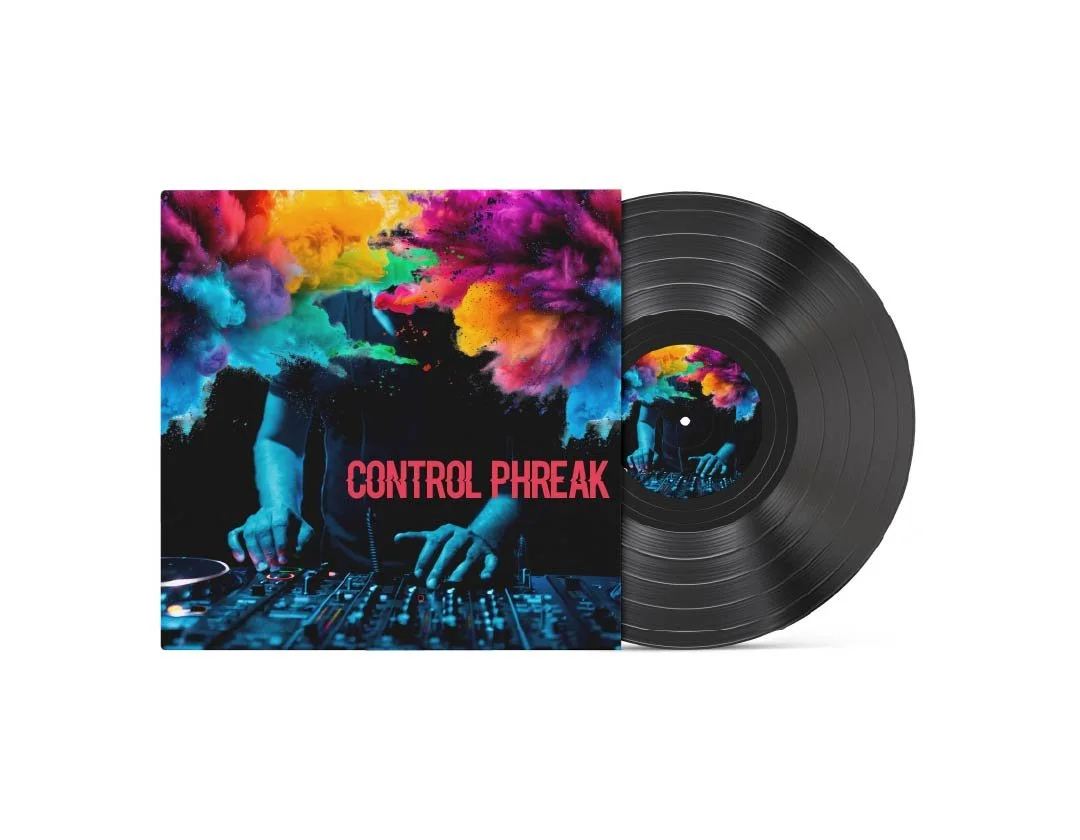 Vinyl record album cover titled "Control Phreak" featuring a DJ with vibrant colorful smoke effects in the background.