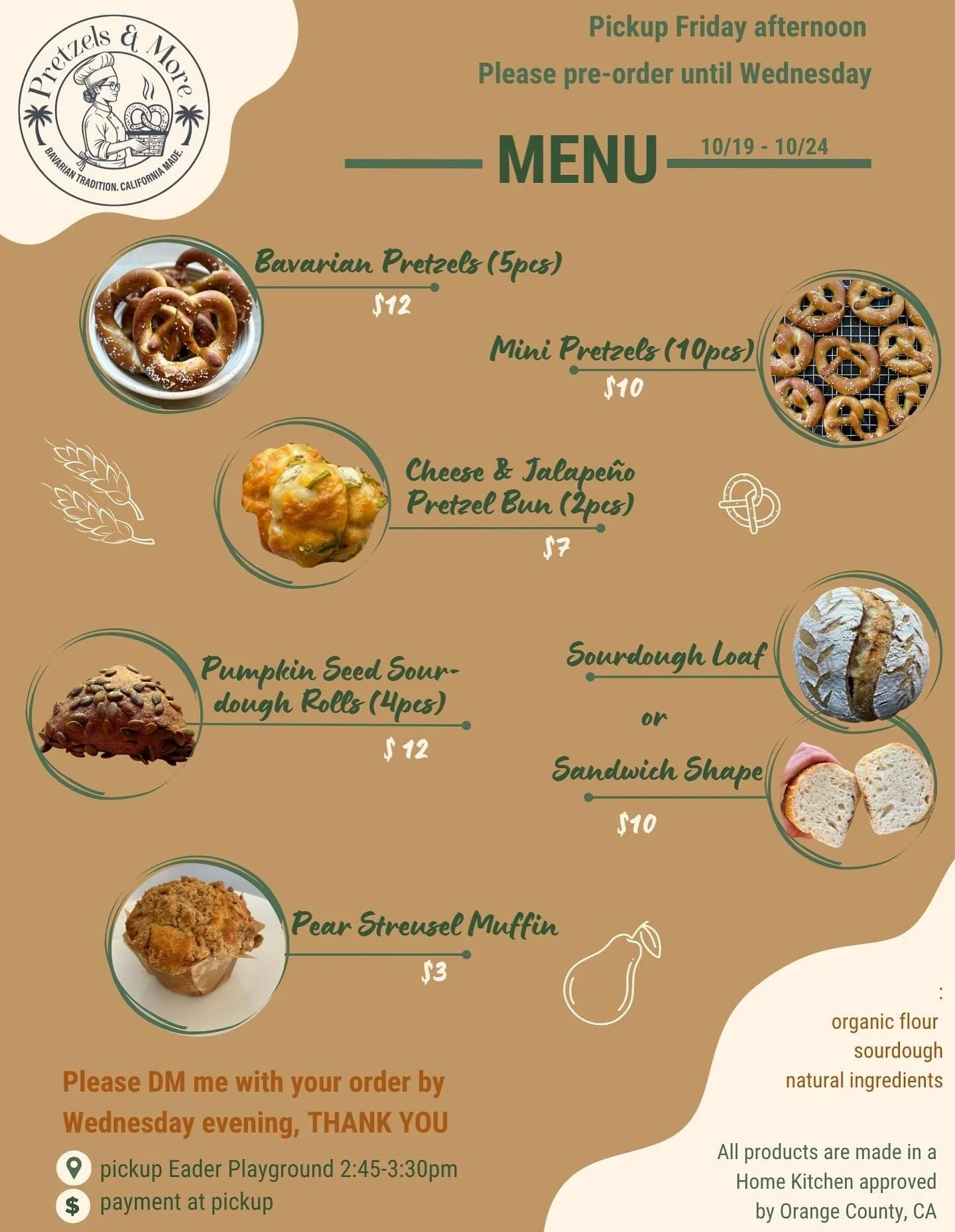 New week…fresh pretzels & bread! 🥨 DM me your order by Wednesday evening and I‘ll have your fresh bakes ready for Friday afternoon pickup. Have a great week! #pretzelsandmore #huntingtonbeach