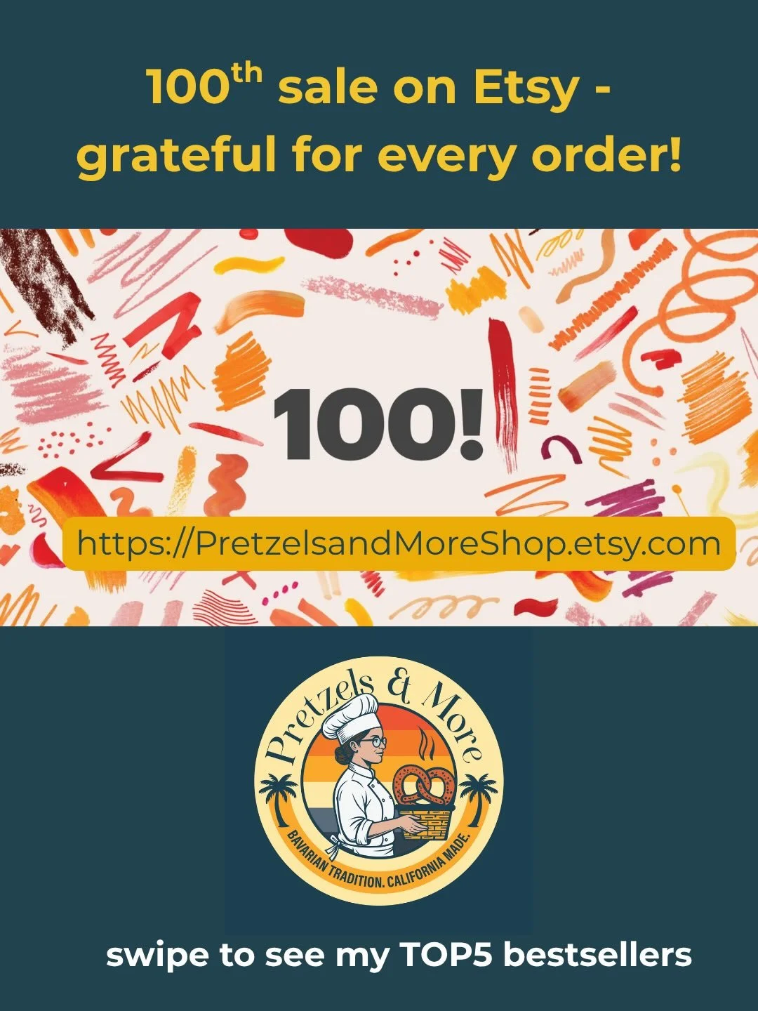 Just crossed the 100 sales line on Etsy &mdash; wow! Thank you for supporting my small business and making this milestone possible. 🧡 Here are my Top 5 bestsellers.

Reminder: First of May is almost here - order your fresh handmade pretzels asap to 
