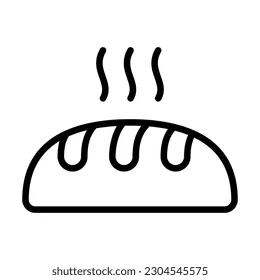 Simple black and white line drawing of a steaming loaf of bread.