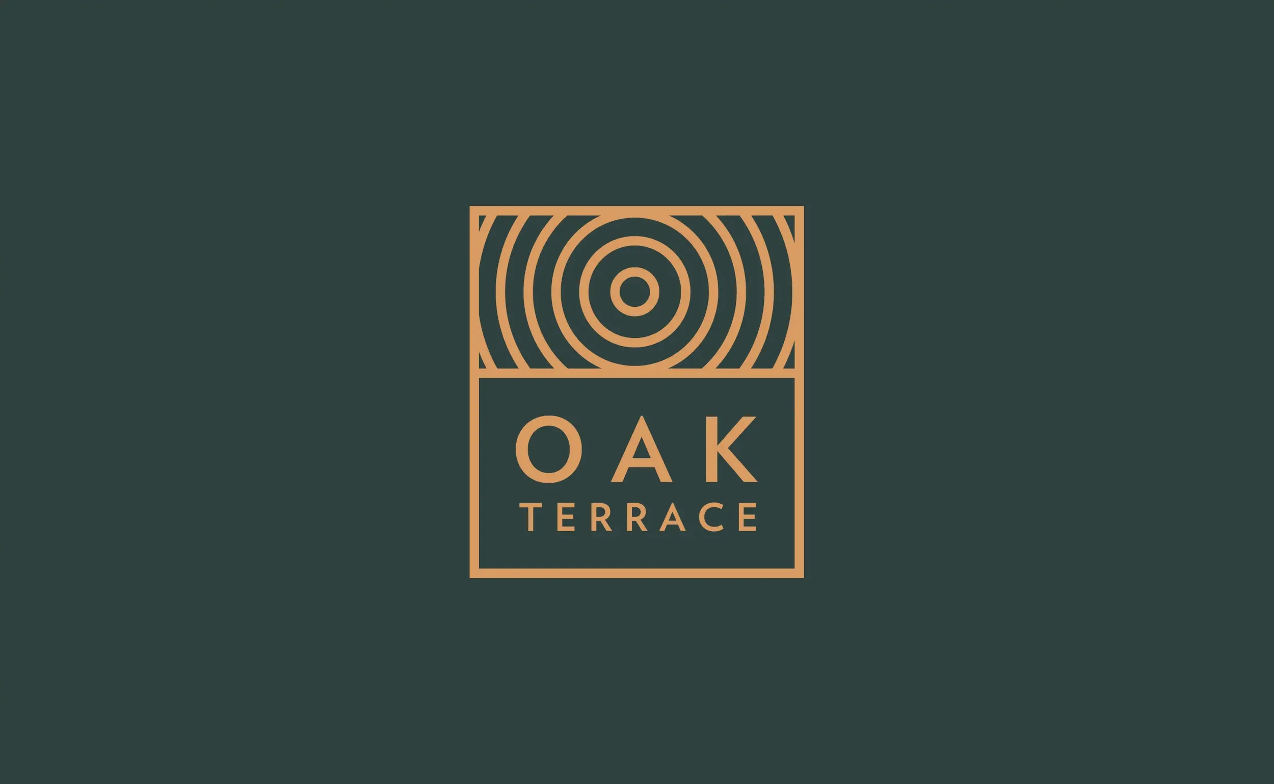 Oak Terrace logo on a green background, the logo uses the age circles of the tree