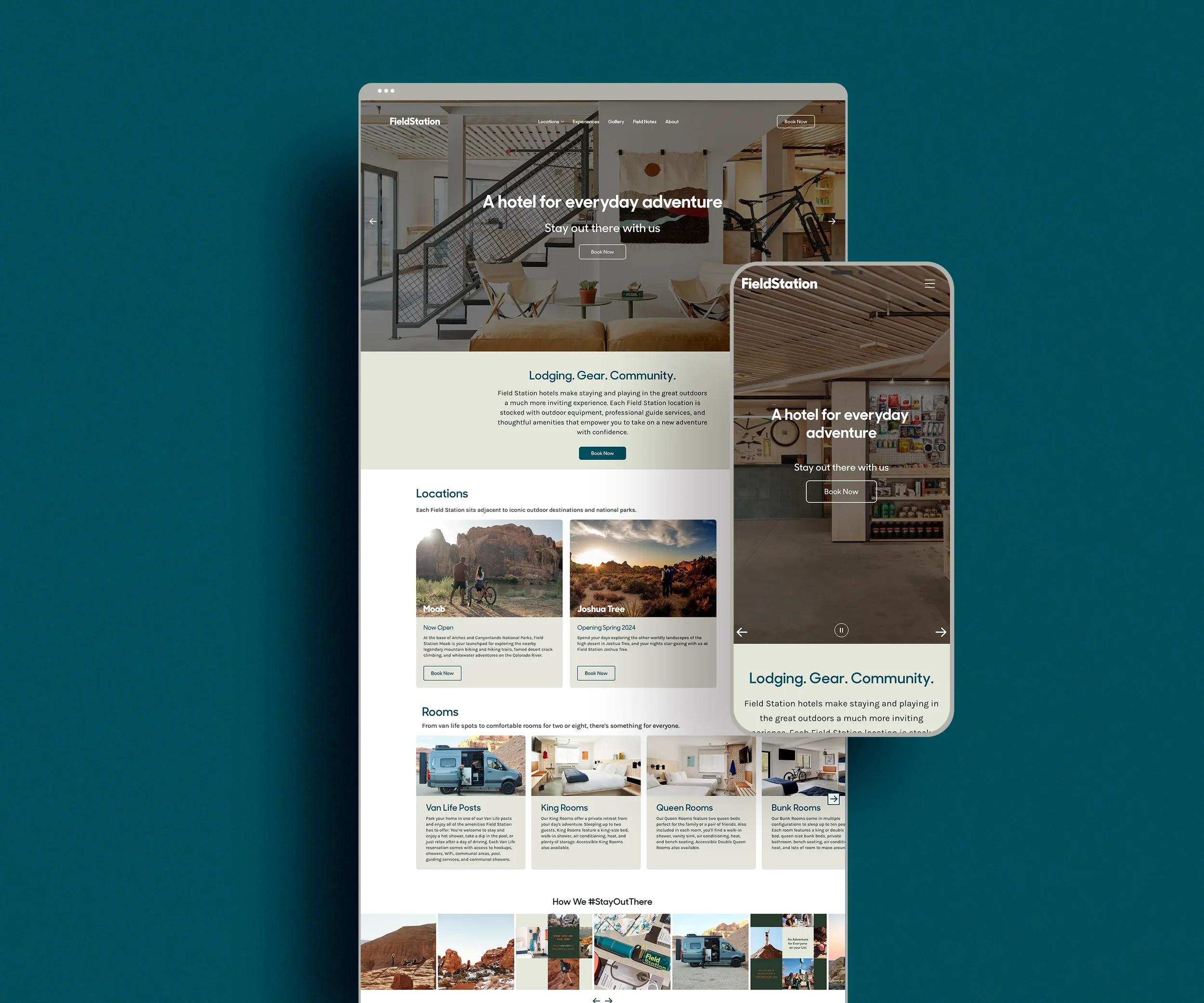 Clean homepage design featuring neutral colours shown in both a window browser and mobile design