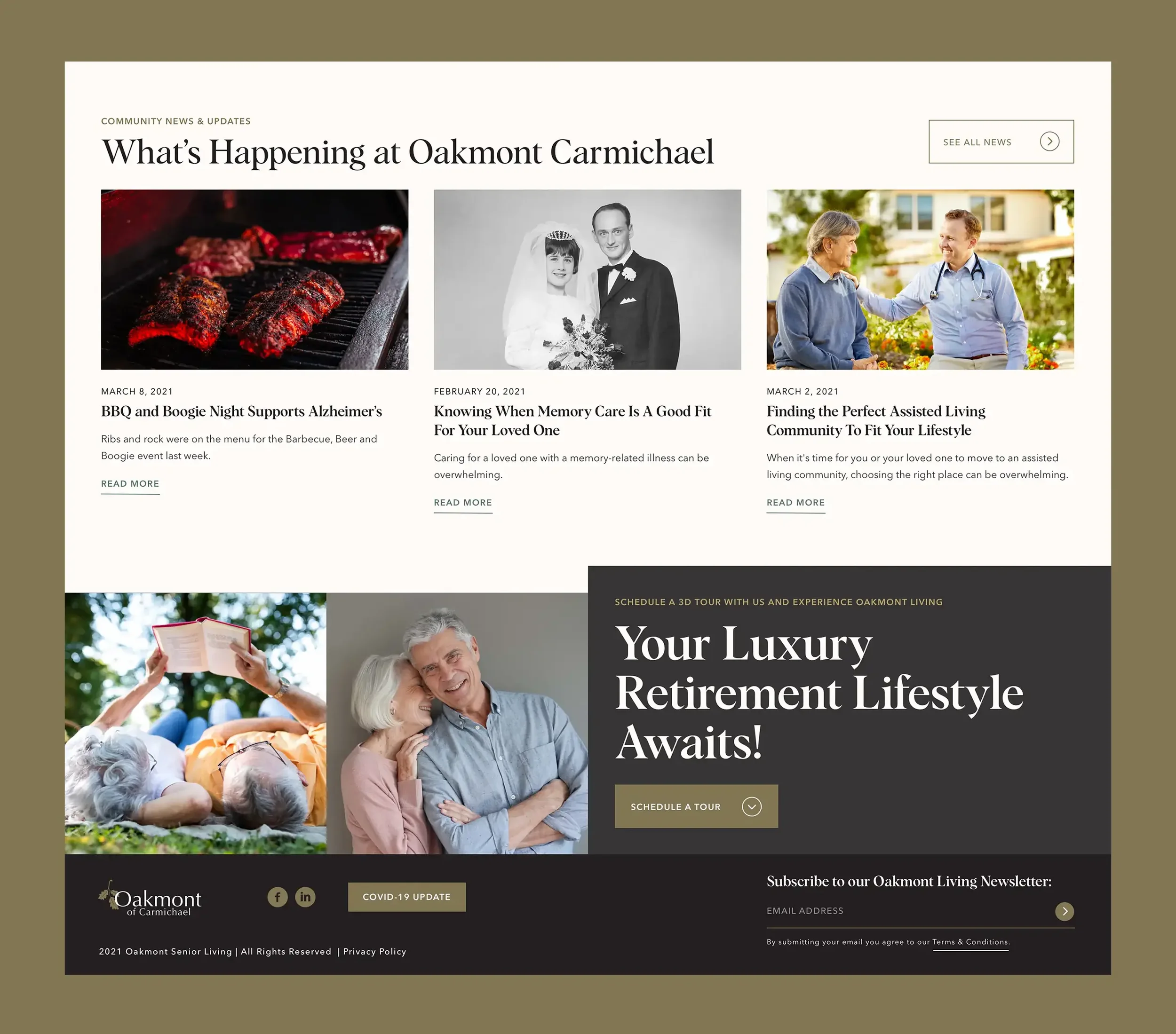 A detailed look at the lower part of the website showing a visual footer and events