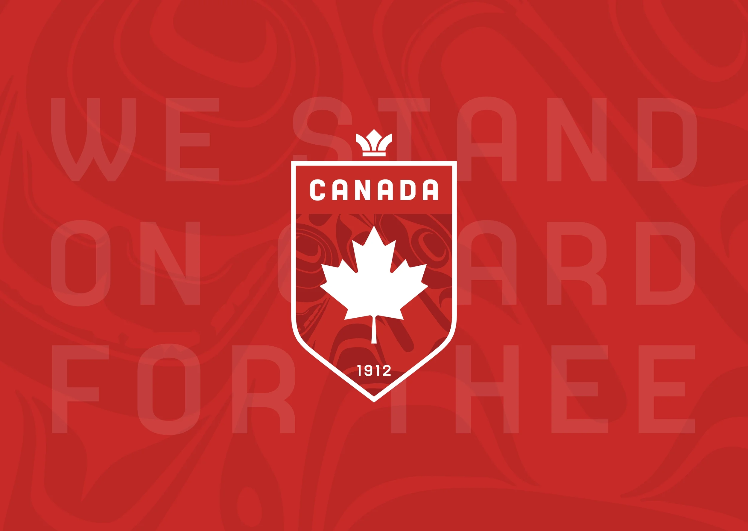 Canada Soccer brand concept emblem with a white maple leaf and the year 1912 on a red background.