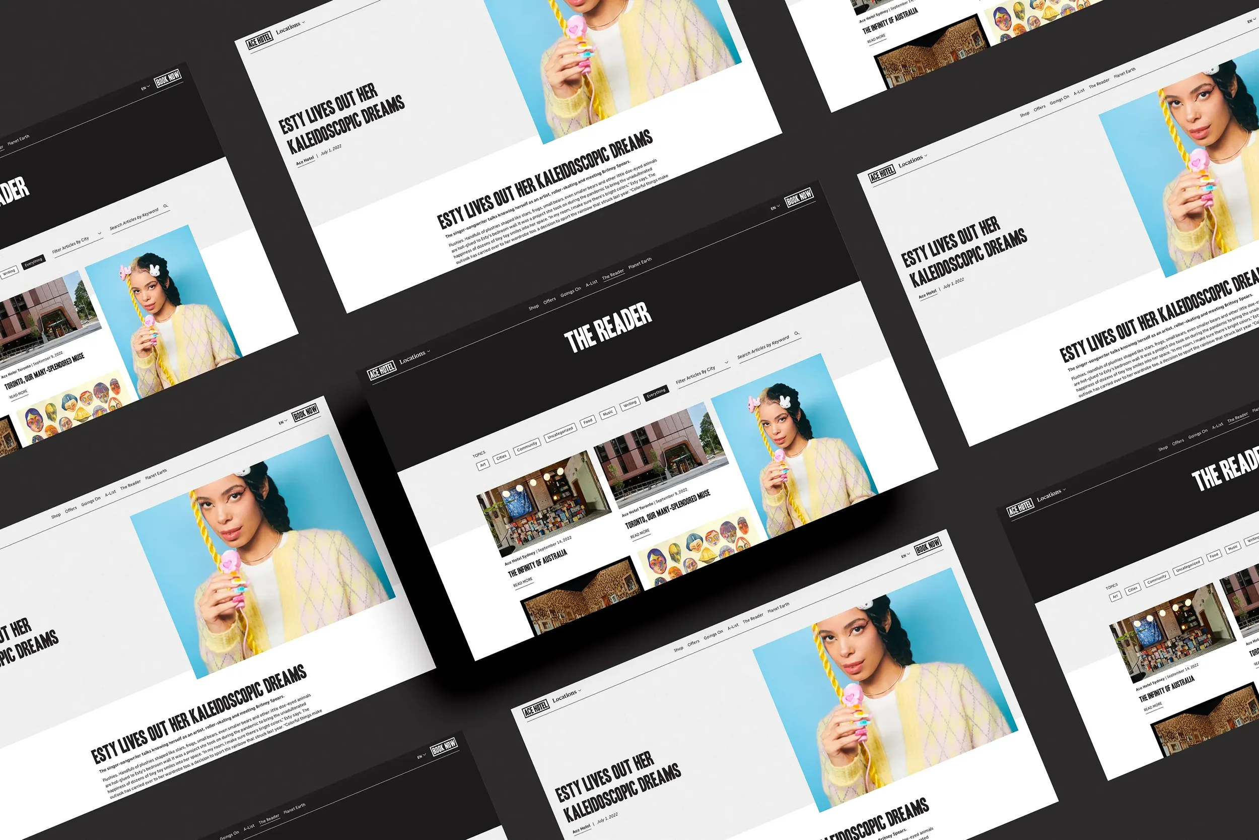 The Reader, Ace Hotel's blog, with clean editorial layout grid