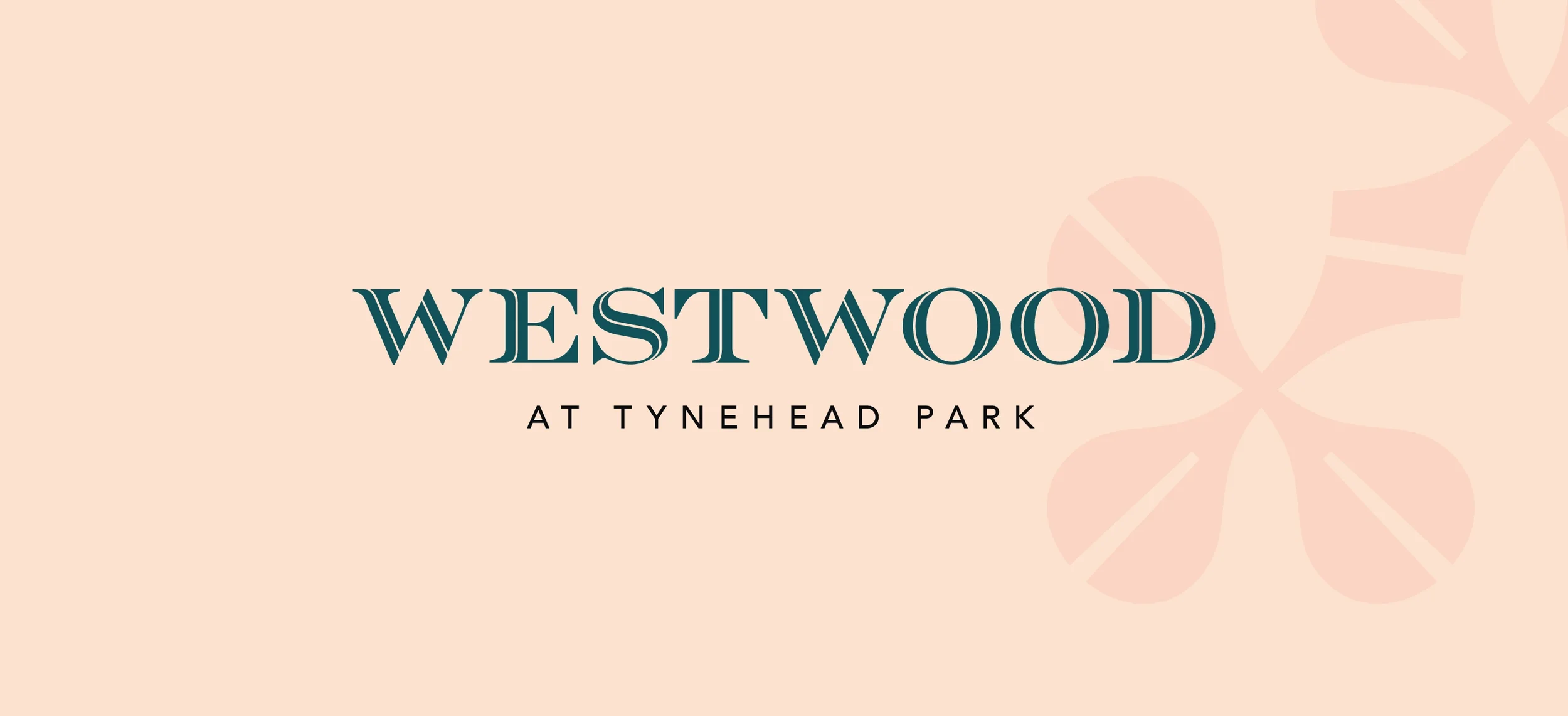 Westwood at Tynehead Park logo with a distinct woodcut style on a peachy pink background