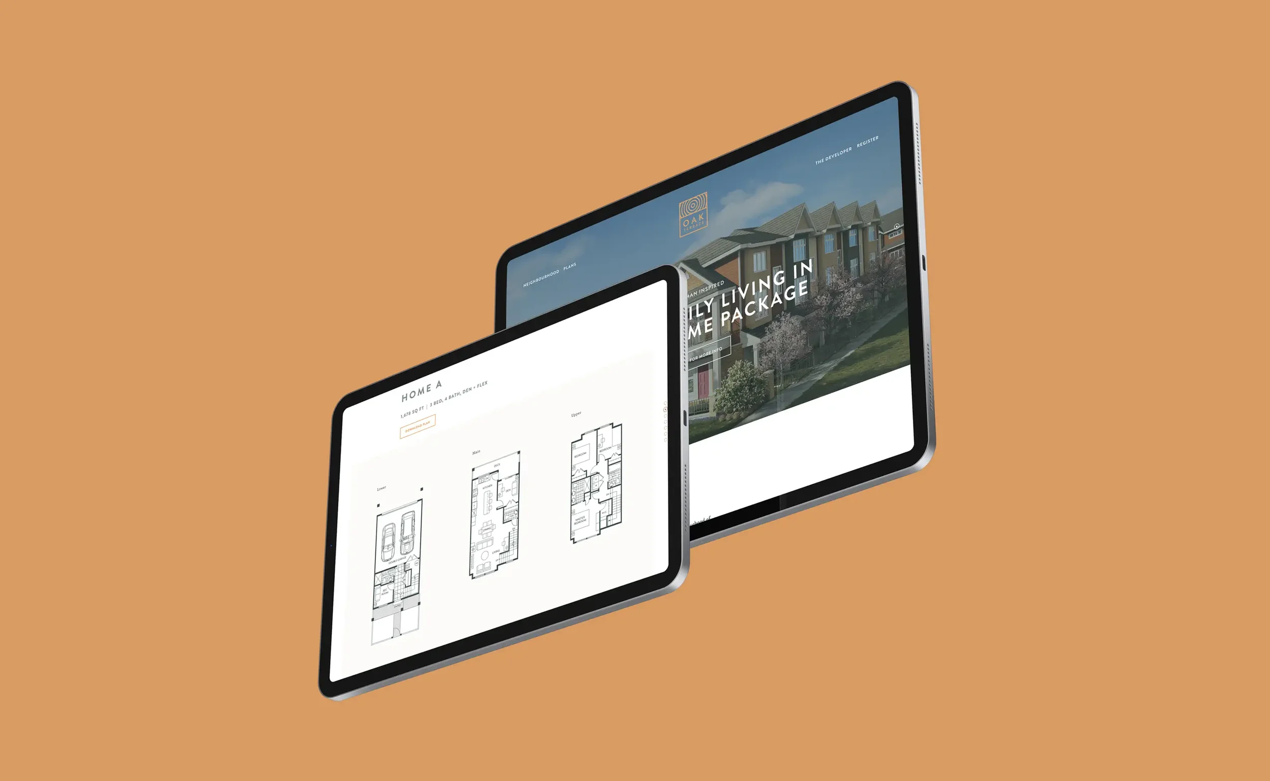 Oak Terrace website shown on two iPads