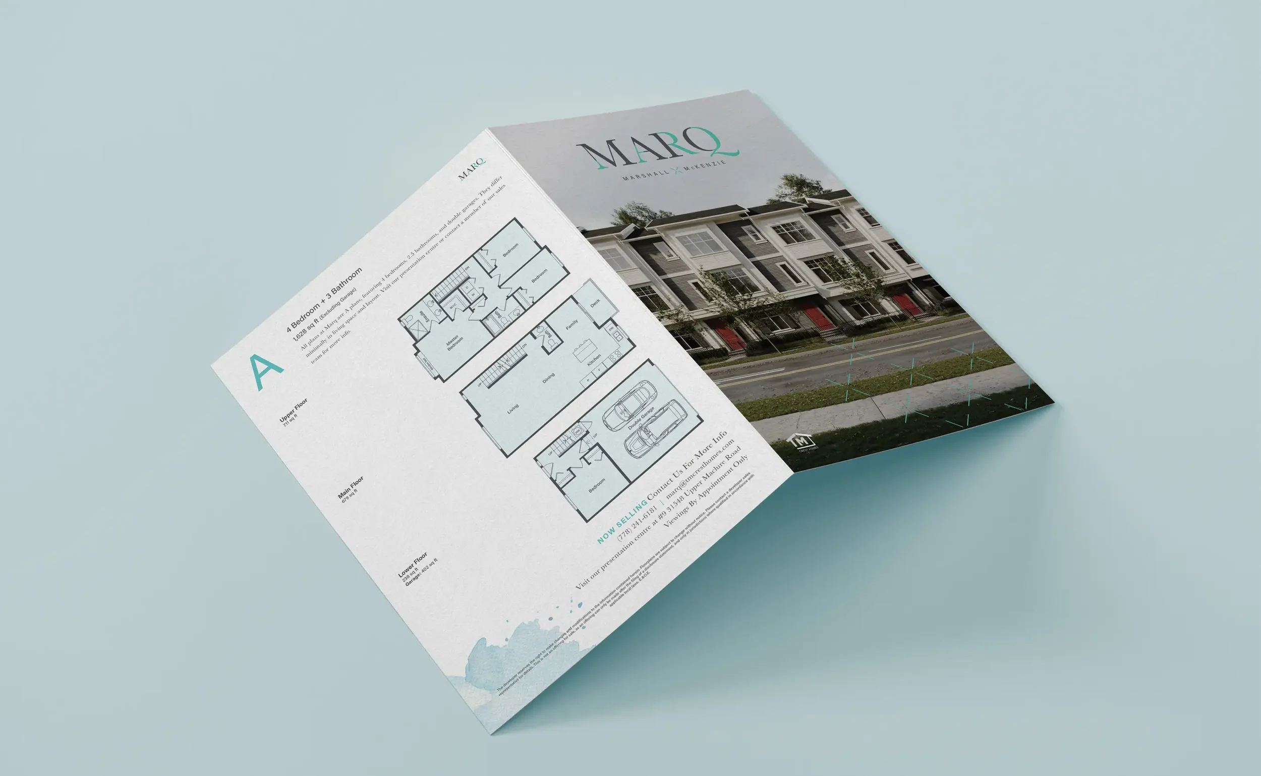 The front and back cover of a flyer promoting floor plan A at a townhome complex