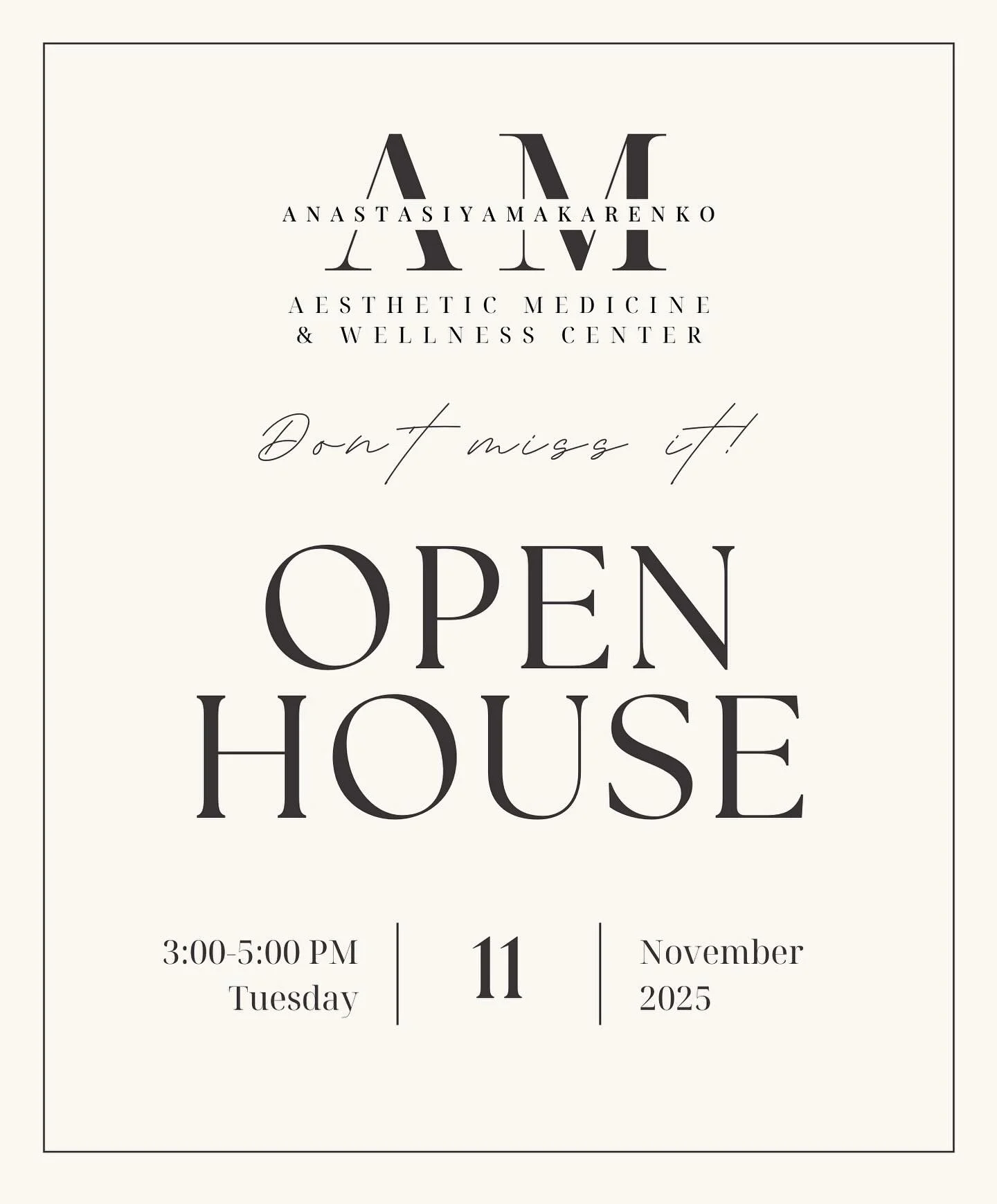 SAVE THE DATE: Tuesday November 11th 3:00-5:00PM🍾

You won&rsquo;t want to miss it! Comment your favorite emoji if we will see you there😍👇🏽

#OpenHouse #LetsCelebrate #GrandOpening #MediSpa #AestheticInjector #ComeSeeMe #VeteransDay