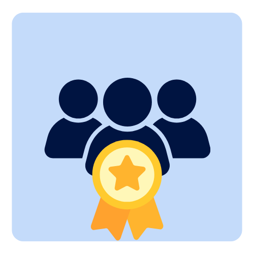 Icon of three people with a medal ribbon featuring a star, representing membership or achievement.