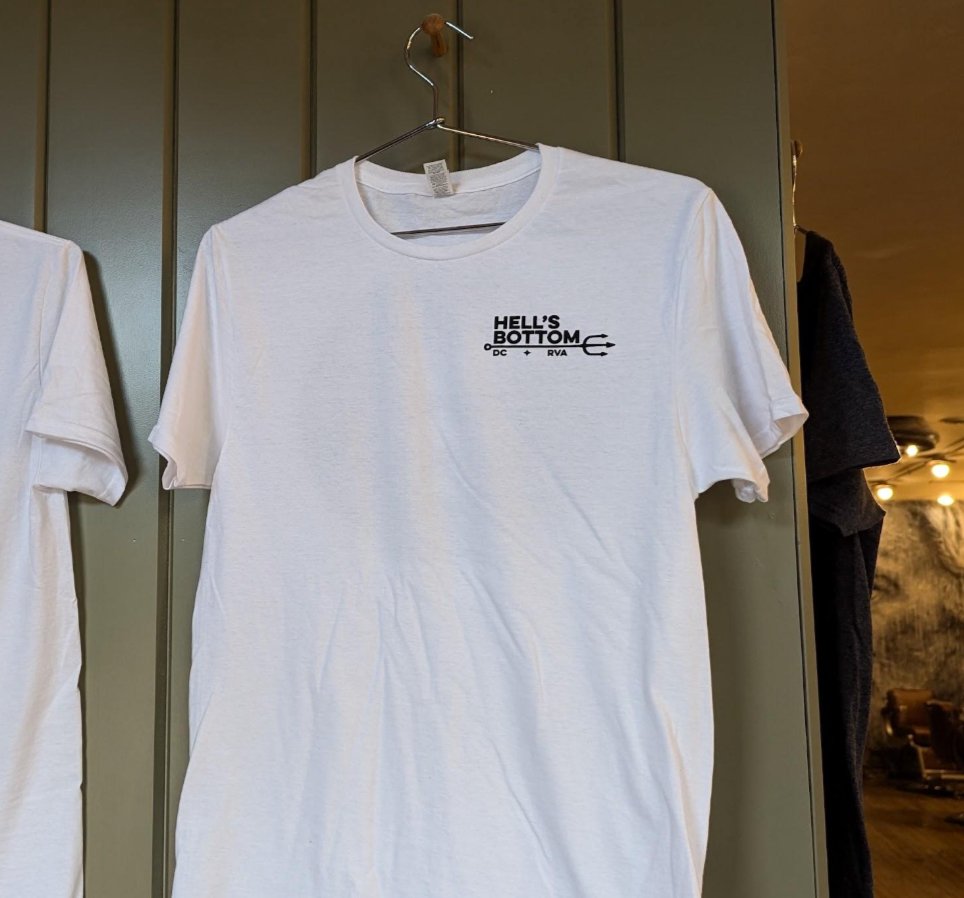 Barber of Hell's Bottom logo on shirt