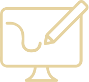 Computer screen showing a curved line being drawn, with a stylus actively sketching on the display.