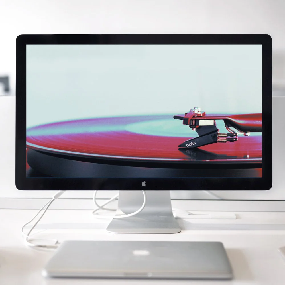 computer with an image of a record player on screen