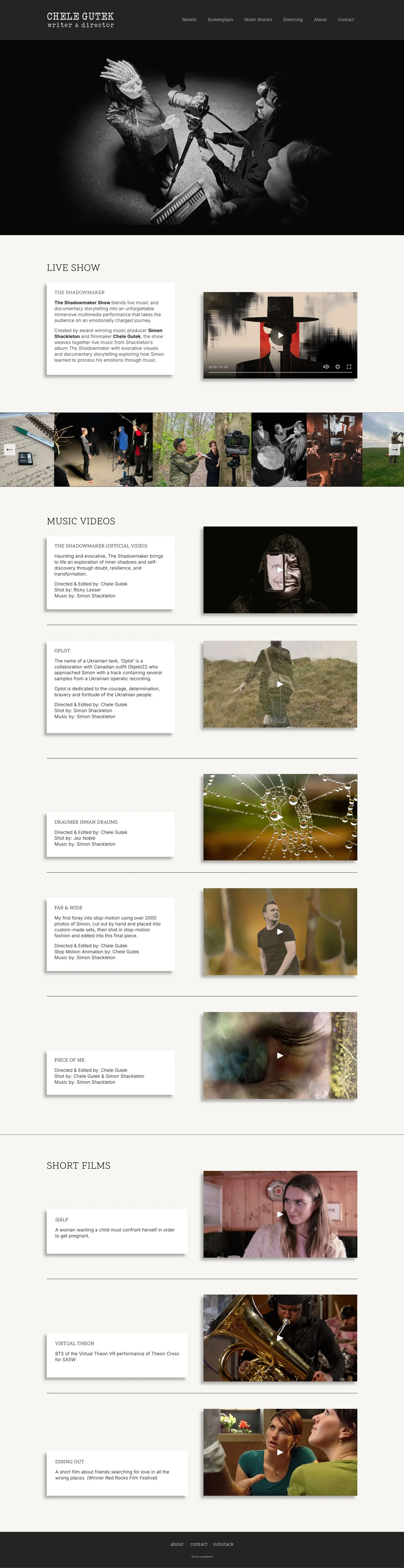 Directing page on writer website