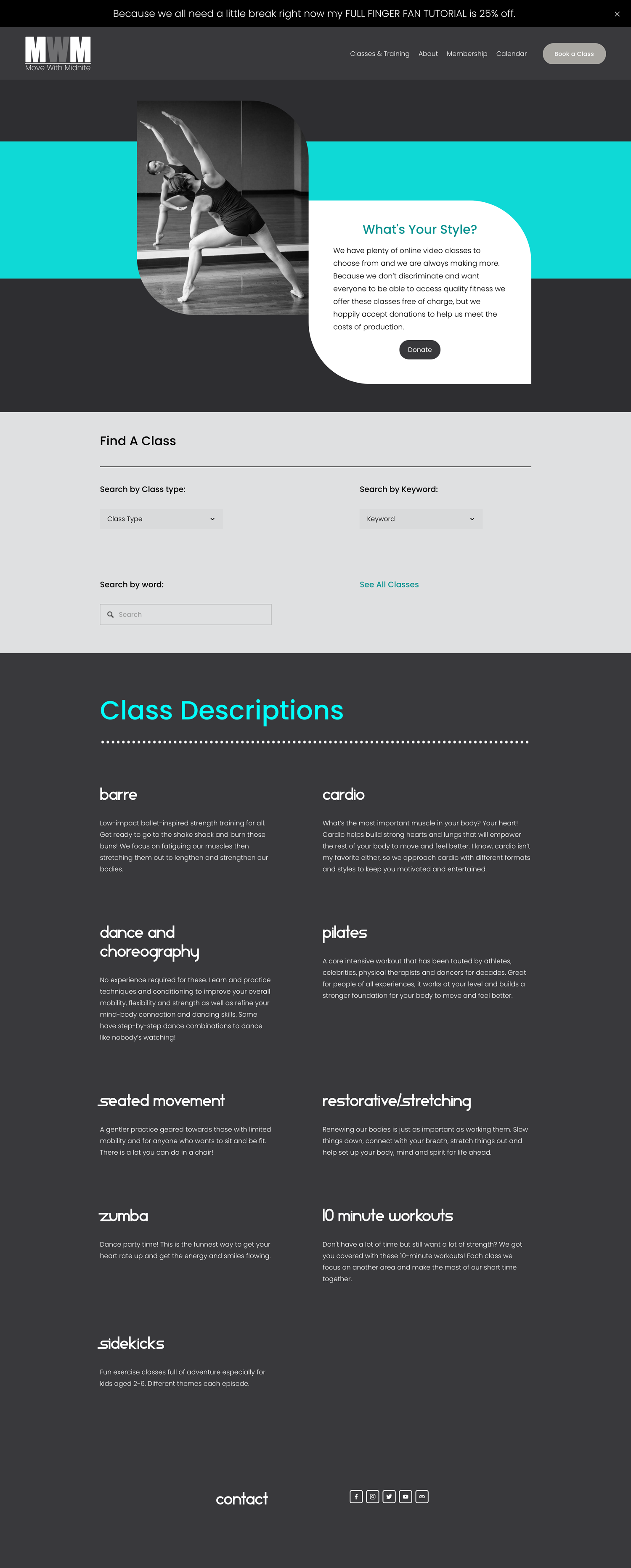 exercise instructor website classes page example