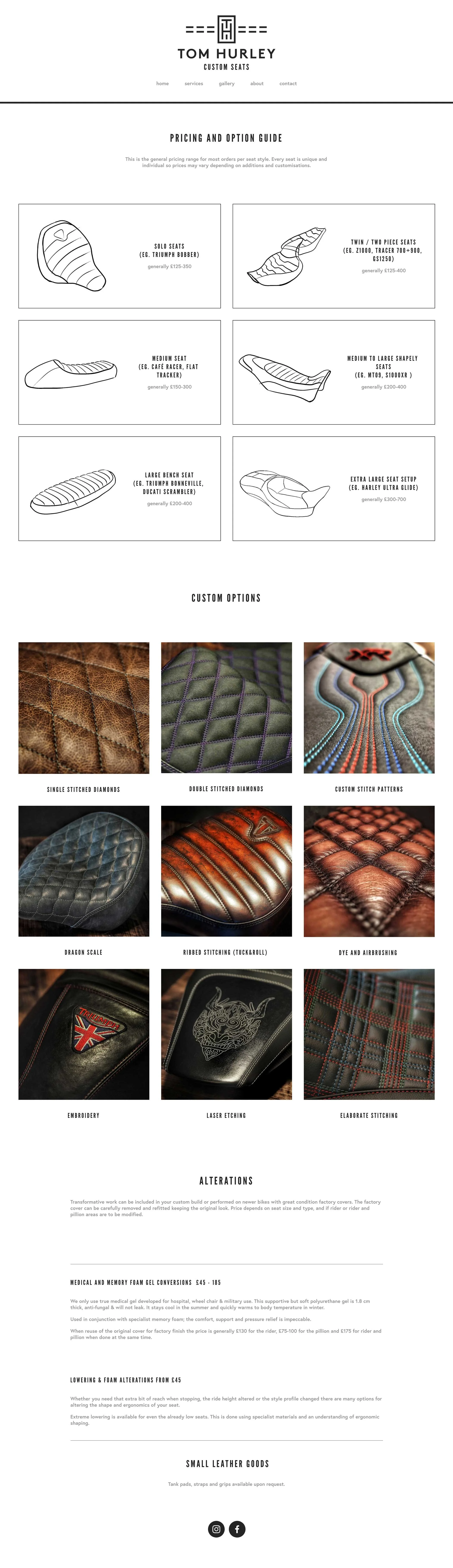 Artisan website pricing and options page