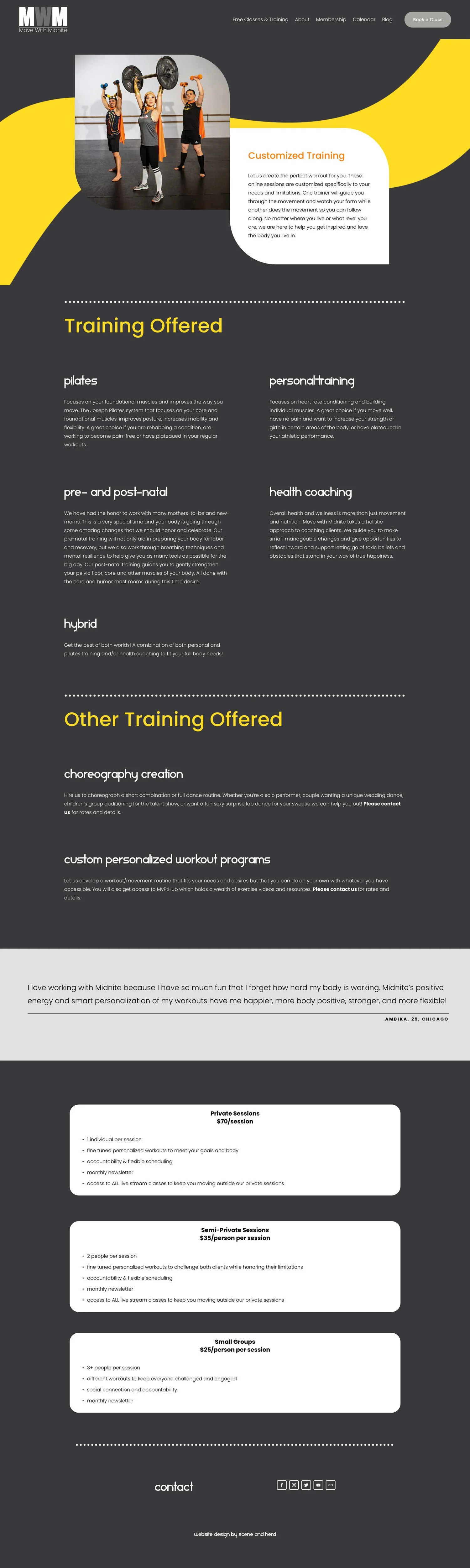 fitness instructor private hire page example