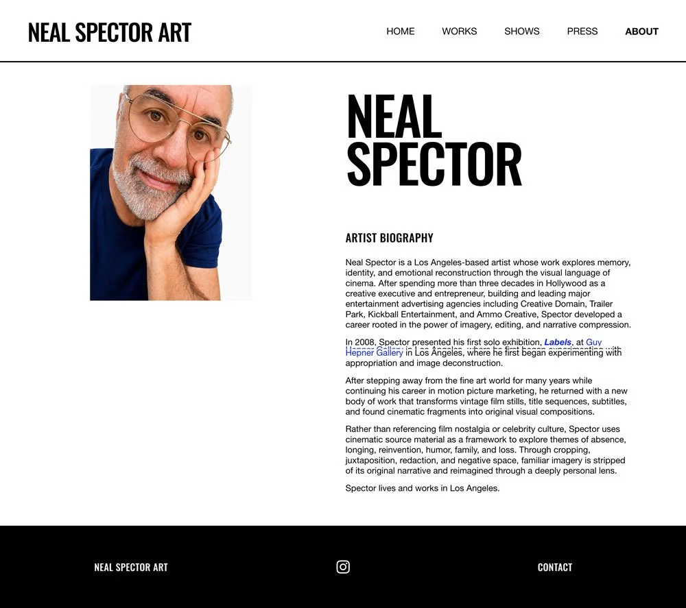 Neal Spector Art website sample of his about page