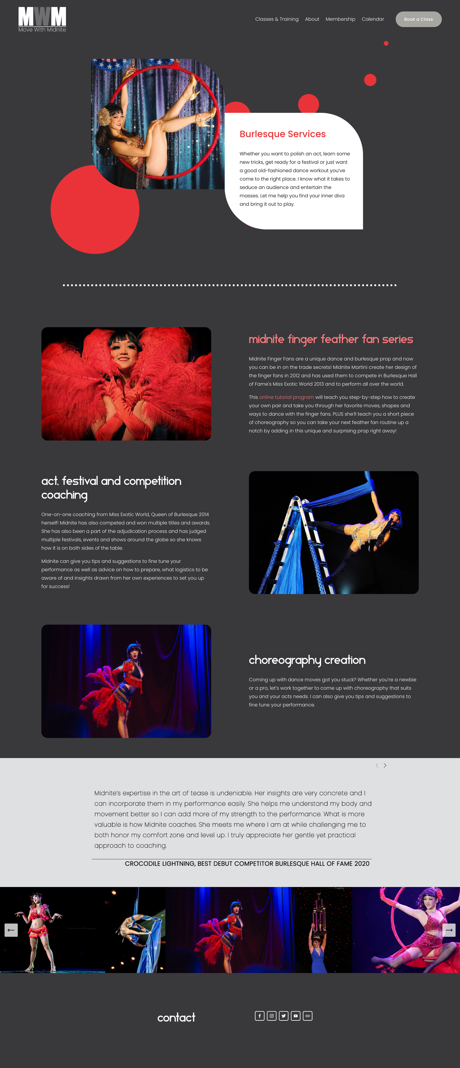 burlesque performer website page example