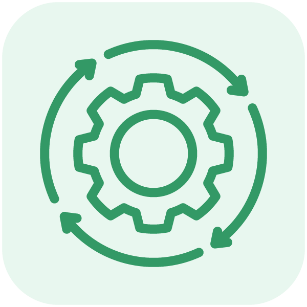 Gear with circular arrows around it representing process or system cycling