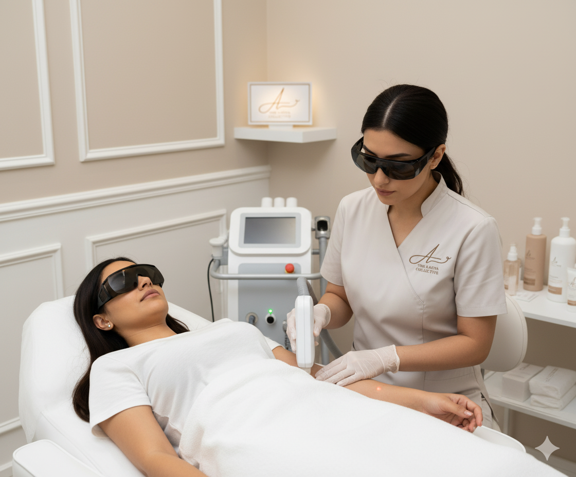 The Aafiya Collective - Laser hair removal treatment emphasizing advanced cooling and client comfort at a Blackburn clinic.
