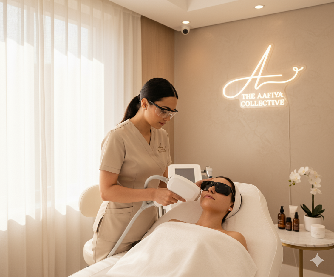 The Aafiya Collective - Skin rejuvenation treatment emphasizing advanced cooling and client comfort at a Blackburn clinic.