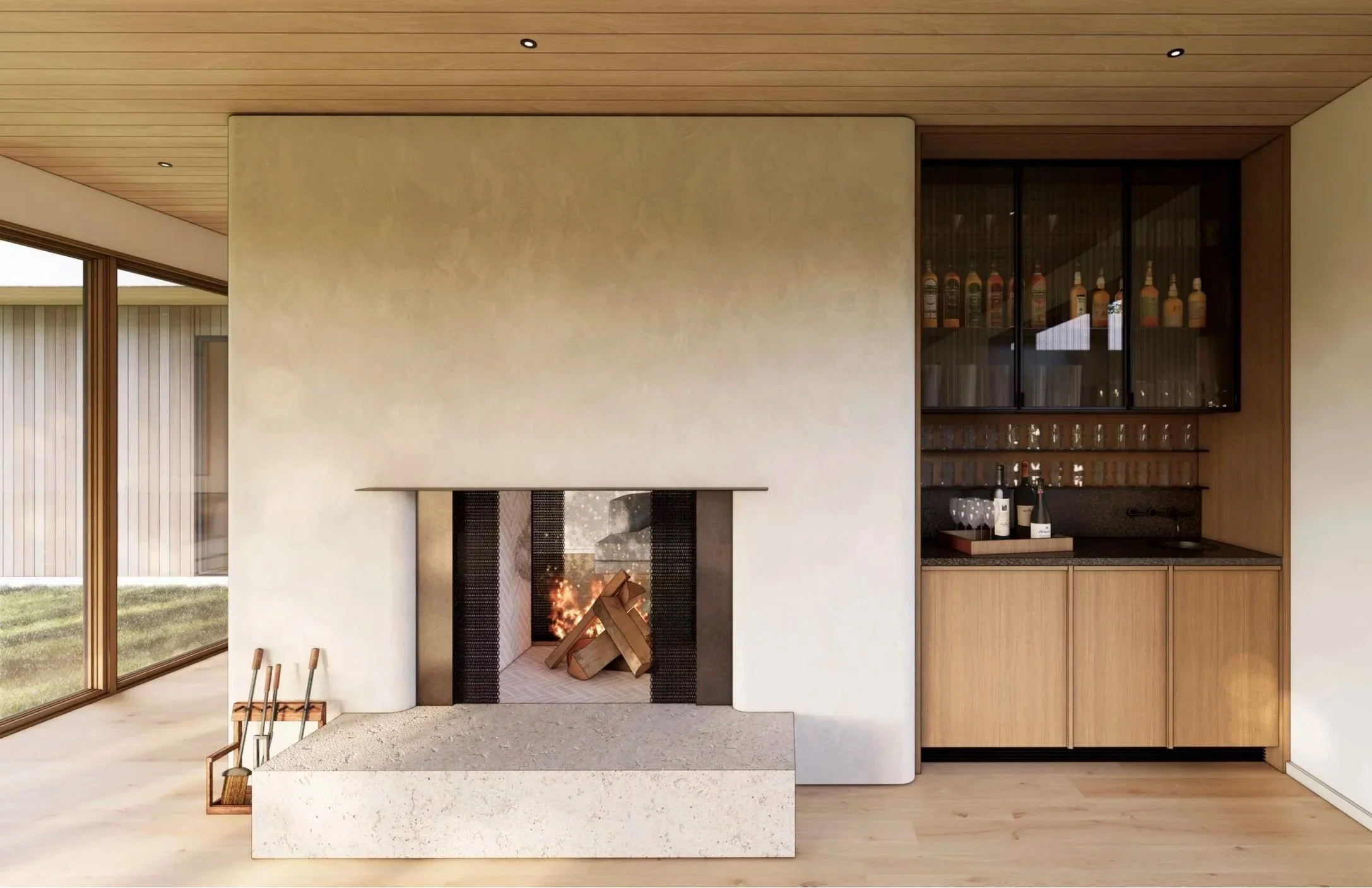 Rendering: Interior, Fireplace and Bar