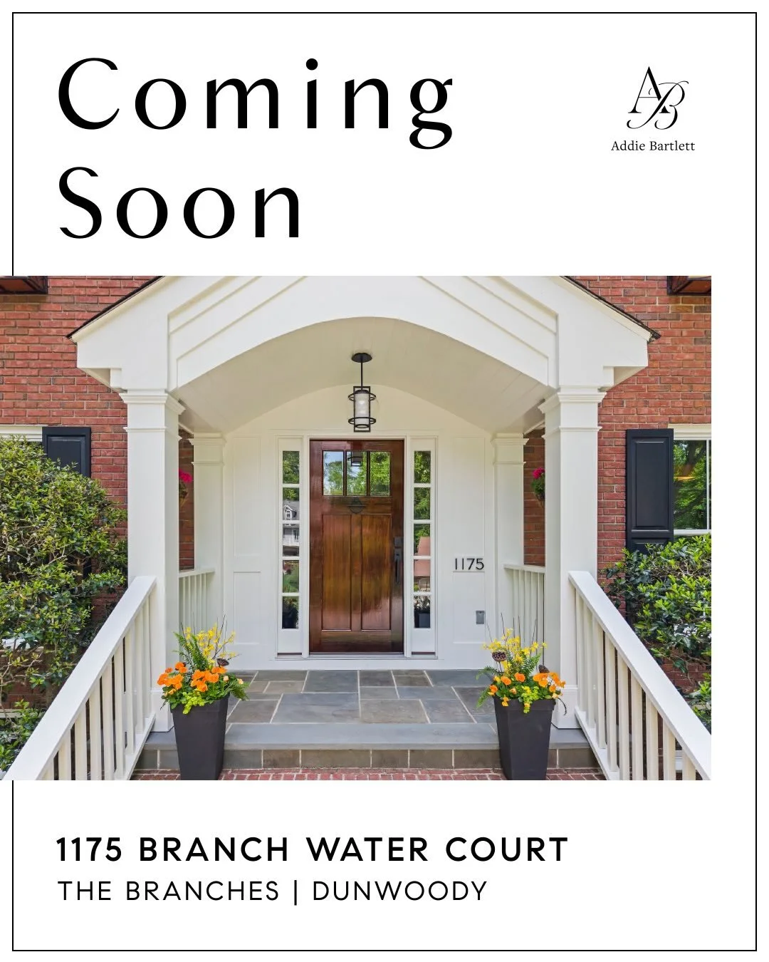 Coming Soon!

I cannot wait to show you this gorgeous home in sought after neighborhood of The Branches, in Dunwoody. 

🛏️ 5 bedrooms 
🛁 4 bathrooms
📽️ Finished basement 
🏊&zwj;♀️ Heated private pool
🌳 Beautiful, fenced backyard and spacious fro