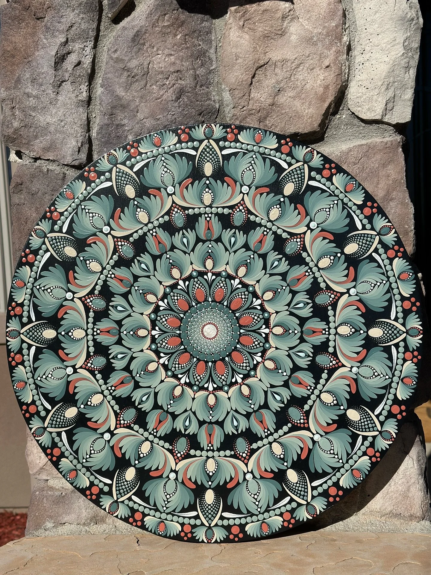 This beautiful custom order piece has  been delivered!! I'm always so grateful when someone orders a mandala, feeling so appreciative 🫶

#painting #artist #dotart #dotpainting #mandala #acrylic #acrylicpainting #decor #satisfyingart #artprocess #diy