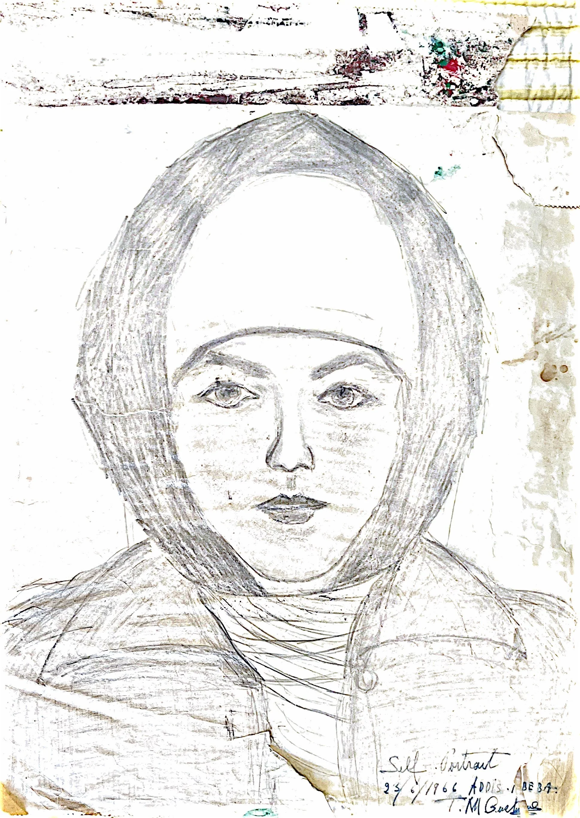 Sketch of a woman with long hair, wearing a necklace, with subtle facial features, realistic hair, and a calm expression.