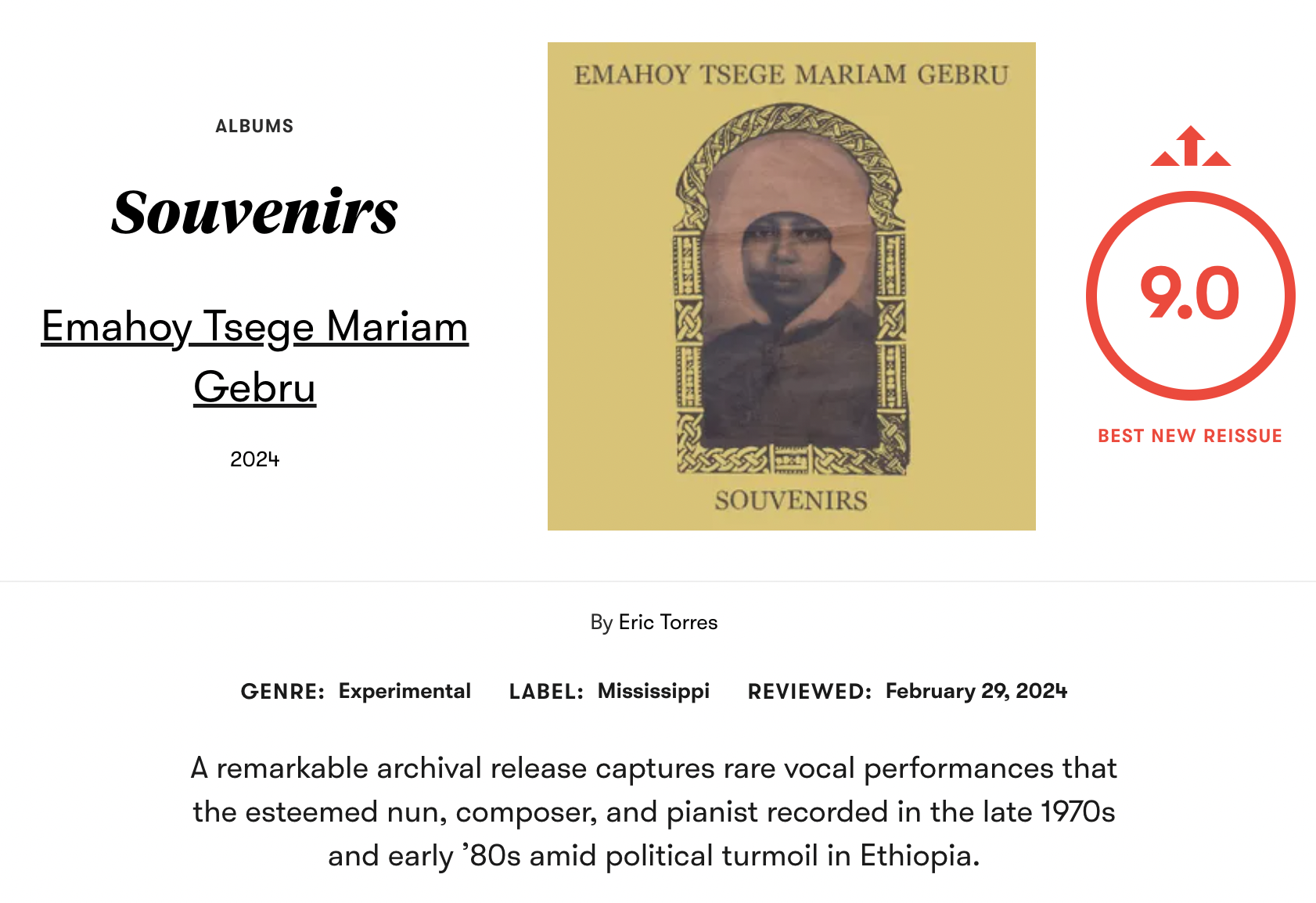 Pitchfork Awards Souvenirs “Best New Reissue”