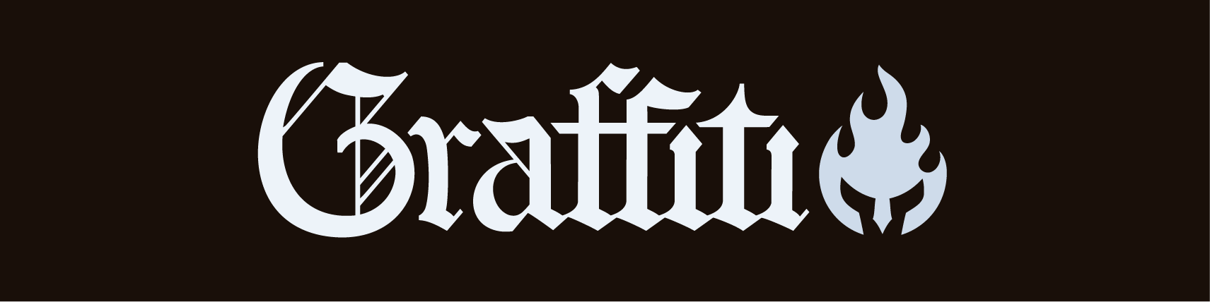 GRAFFITI written in a Gothic font with a flame design next to it, on a black background.