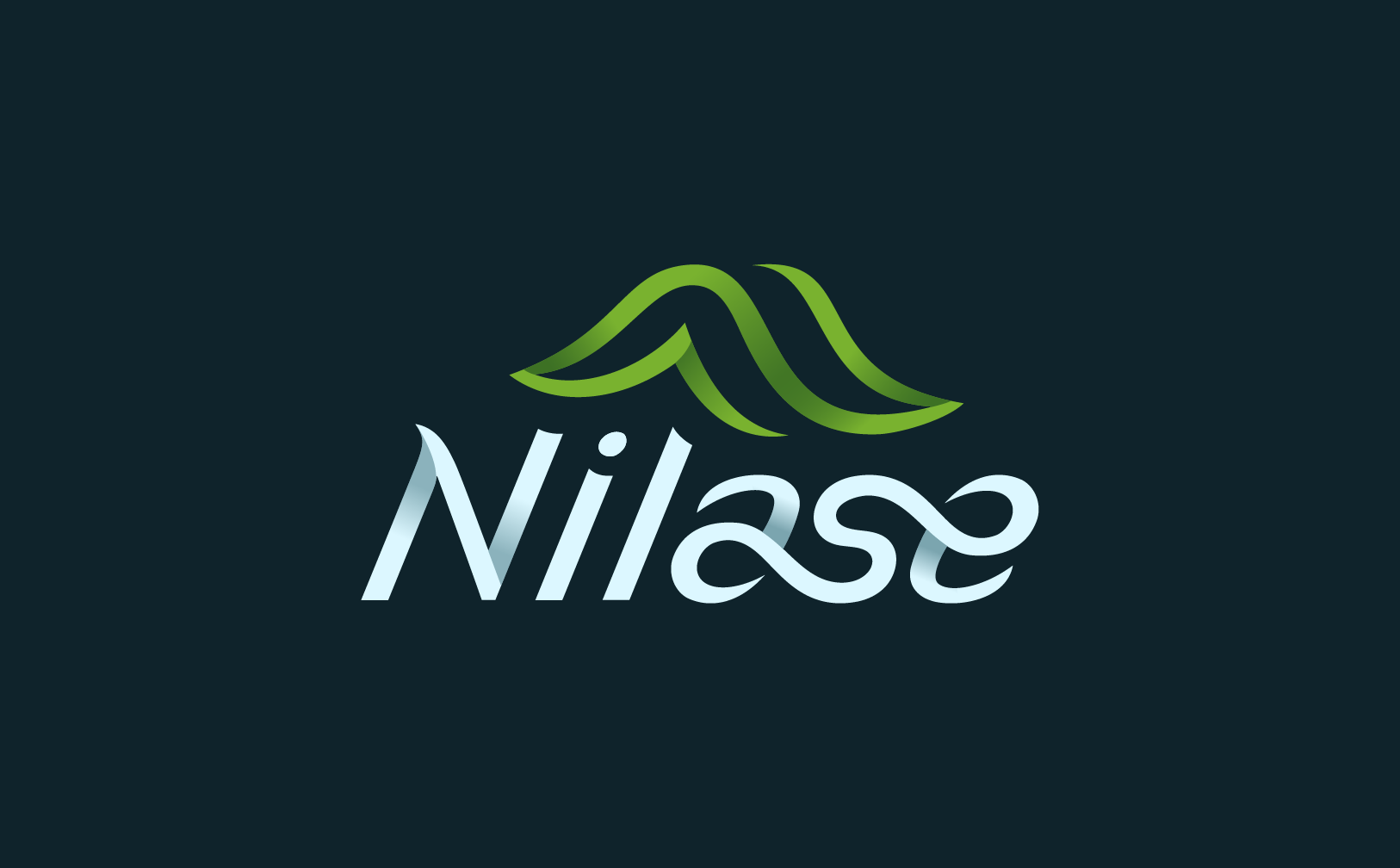 A logo with the word "Nilas" in light blue, stylized text, and a green wave-like design above it on a dark background.