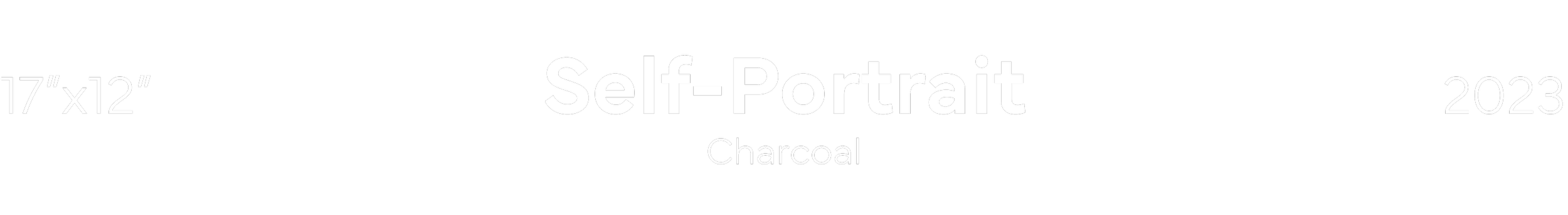 Product label for a self-portrait art print titled "Self-Portrait" in charcoal from 2023, size 17x12 inches.